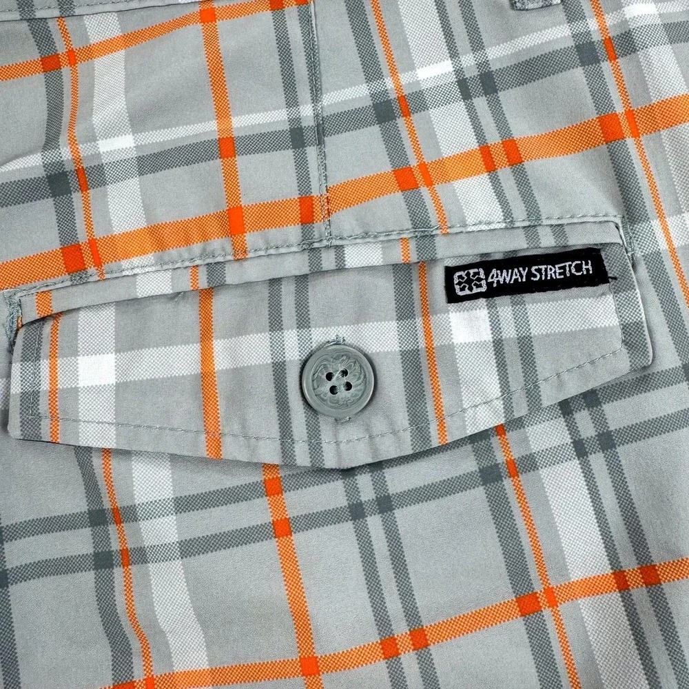 Op Shorts Mens 38 Gray Plaid Microfiber Chino OPFLEX 4 Way Stretch Beach 40x6